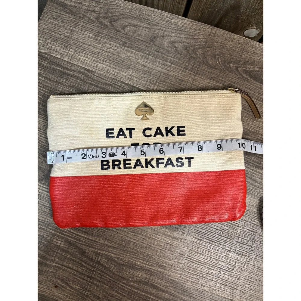 Kate Spade Eat Cake For Breakfast Canvas Pouch Red Cream Clutch PWRU2585